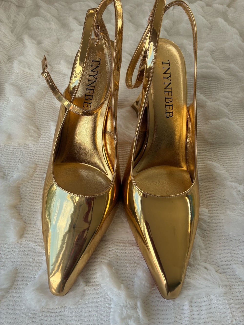 Gold Slingback Pointed-Toe Pumps